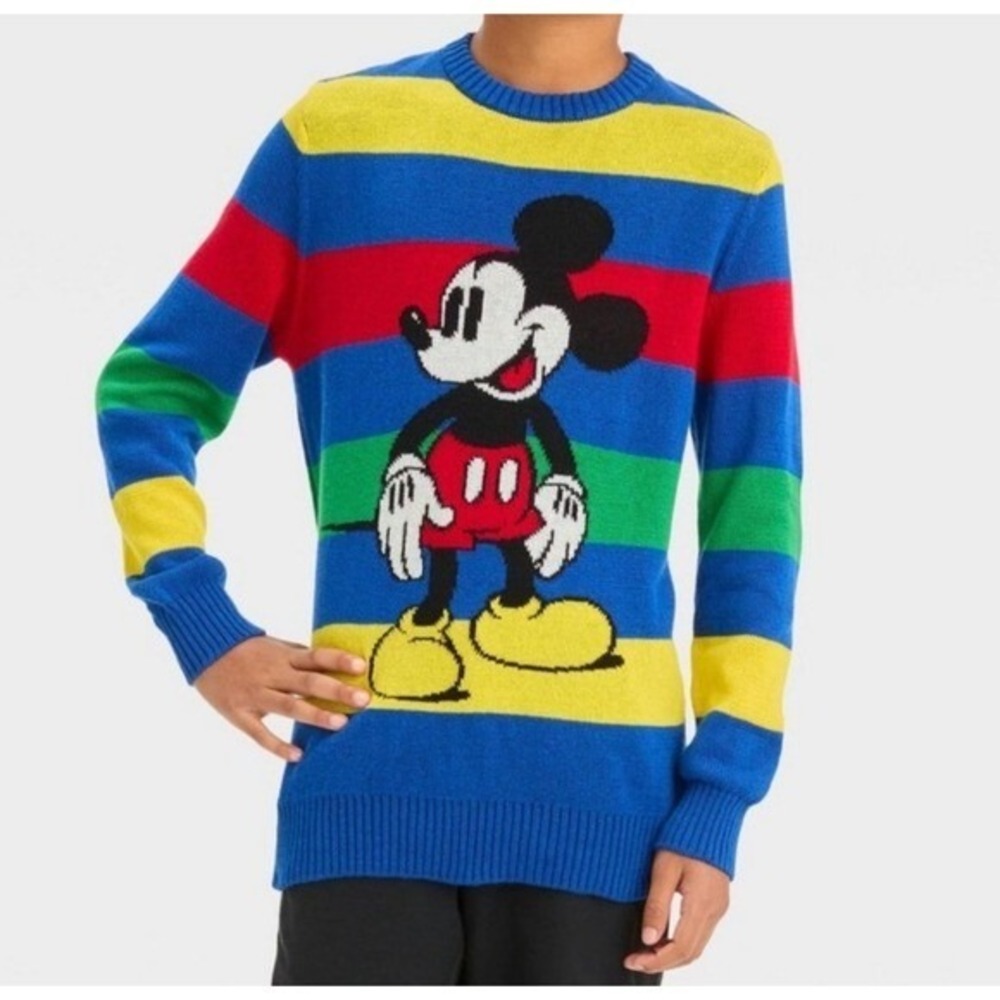 Disney 100 Mickey Mouse Striped Colorblock Knit Sweater Kids Size Small